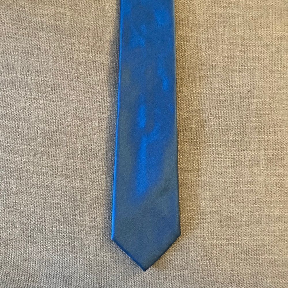 Peter Elliot Silk Satin Narrow Blue Tie Handmade in Italy.